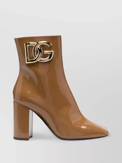 DOLCE & GABBANA PATENT BLOCK HEEL POINTED BOOTS