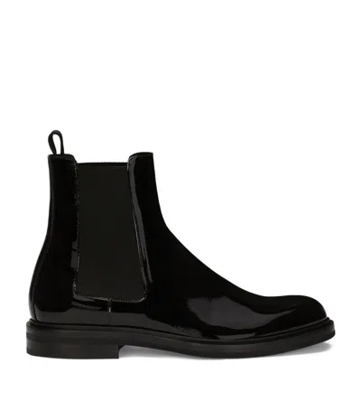 Dolce & Gabbana Altavilla Patent Leather Ankle Boots In Black