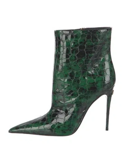 Pre-owned Dolce & Gabbana Patent Leather Animal Print Boots In Green