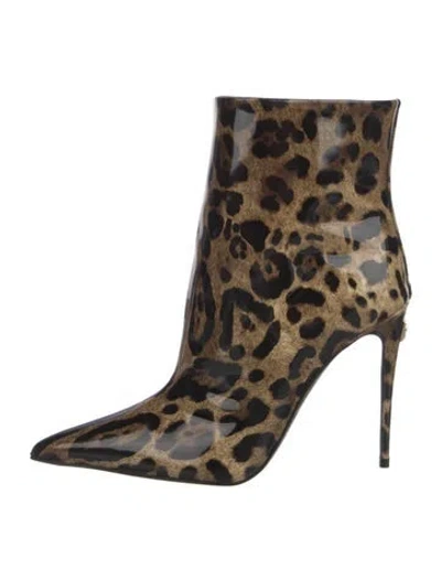 Pre-owned Dolce & Gabbana Patent Leather Animal Print Boots W/ Tags In Brown