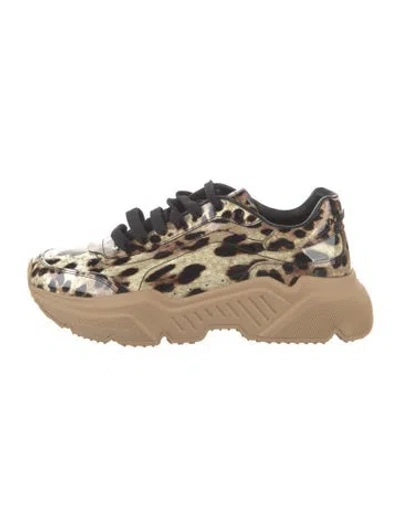 Pre-owned Dolce & Gabbana Patent Leather Animal Print Sneakers In Brown