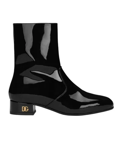 DOLCE & GABBANA PATENT LEATHER ANKLE BOOTS