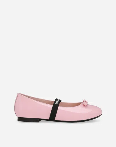 Dolce & Gabbana Patent Leather Ballet Flats With Bow In Pink