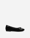 Dolce & Gabbana Patent Leather Ballet Flats With Metal Dg Logo In Black