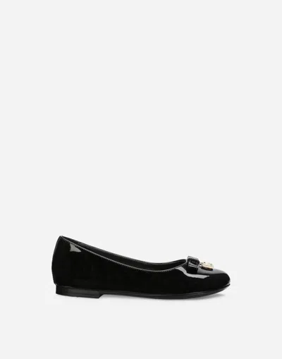 Dolce & Gabbana Patent Leather Ballet Flats With Metal Dg Logo In Black