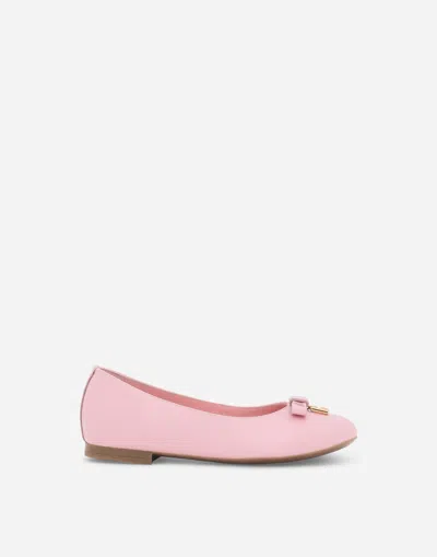 Dolce & Gabbana Patent Leather Ballet Flats With Metal Dg Logo In Pink