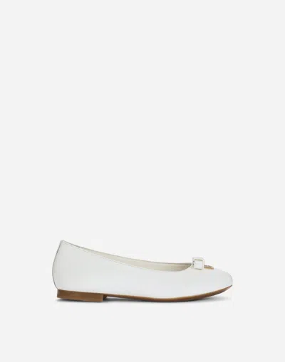 Dolce & Gabbana Patent Leather Ballet Flats With Metal Dg Logo In White