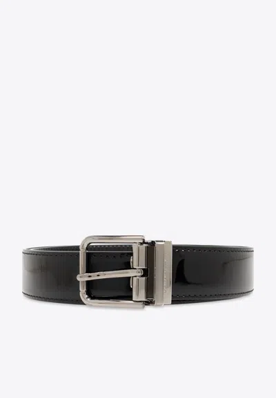 Dolce & Gabbana Patent Leather Belt In Black