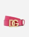 Dolce & Gabbana Patent Leather Belt With Dg-logo Buckle In Pink