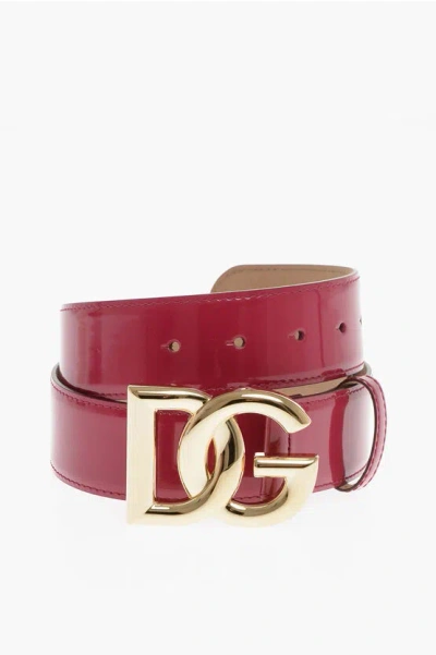 Dolce & Gabbana Patent Leather Belt With Golden Buckle 40mm In Brown