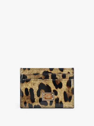 Dolce & Gabbana Patent Leather Card Holder With Animal Print In Multi
