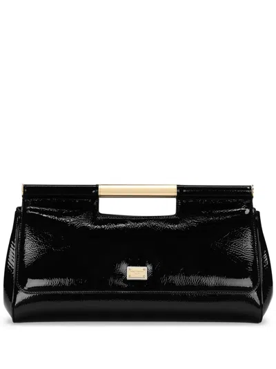 Dolce & Gabbana Large Sicily Patent Leather Clutch Bags In Black