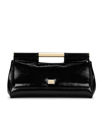 Dolce & Gabbana Patent-leather Clutch Bag In Black