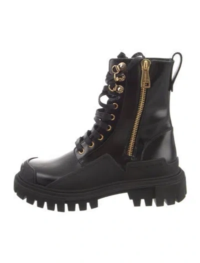 Pre-owned Dolce & Gabbana Patent Leather Combat Boots In Black