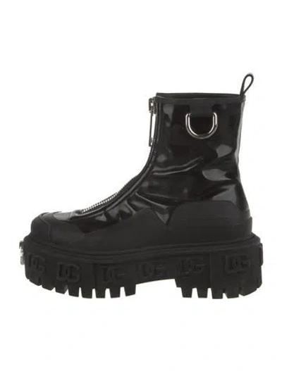 Pre-owned Dolce & Gabbana Patent Leather Combat Boots In Black