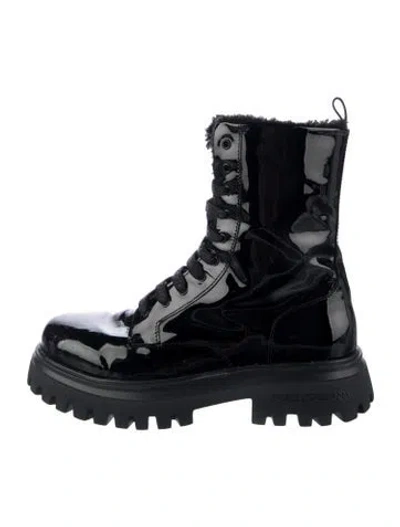 Pre-owned Dolce & Gabbana Patent Leather Combat Boots In Black
