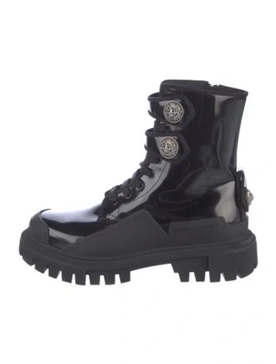 Pre-owned Dolce & Gabbana Patent Leather Combat Boots In Black
