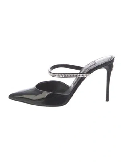 Pre-owned Dolce & Gabbana Patent Leather Crystal Embellishments Mules In Black