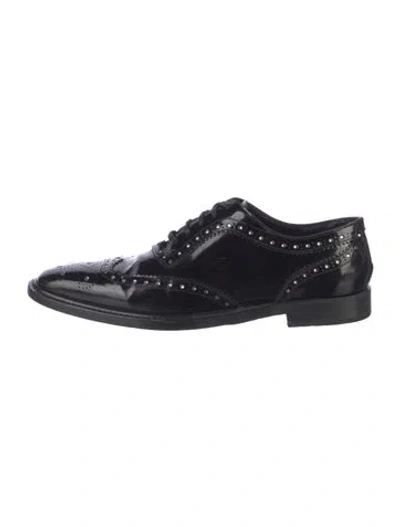 Pre-owned Dolce & Gabbana Patent Leather Crystal Embellishments Oxfords In Black