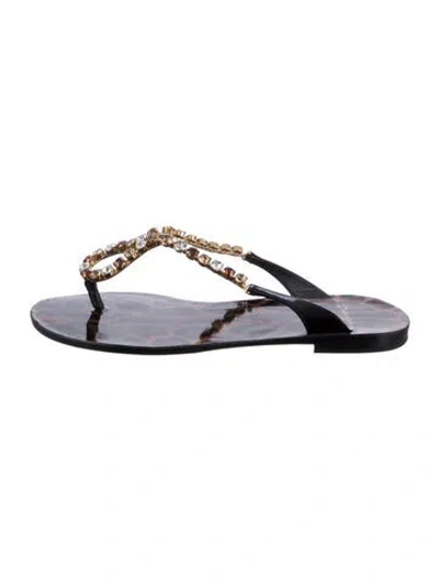Pre-owned Dolce & Gabbana Patent Leather Crystal Embellishments Slides In Gray