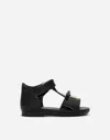 Dolce & Gabbana Patent Leather First Steps Sandals With Metal Dg Logo In Black