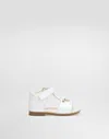 Dolce & Gabbana Patent Leather First Steps Sandals With Metal Dg Logo In White