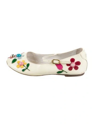 Pre-owned Dolce & Gabbana Kids' Patent Leather Floral Flats In White