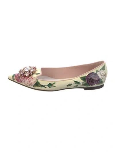 Pre-owned Dolce & Gabbana Patent Leather Floral Print Ballet Flats In White