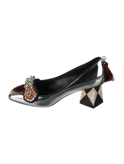 Pre-owned Dolce & Gabbana Patent Leather Graphic Print Pumps In Black