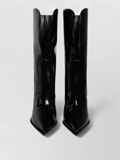 Dolce & Gabbana Patent Leather Knee Boots Pointed Toe Stiletto In Black