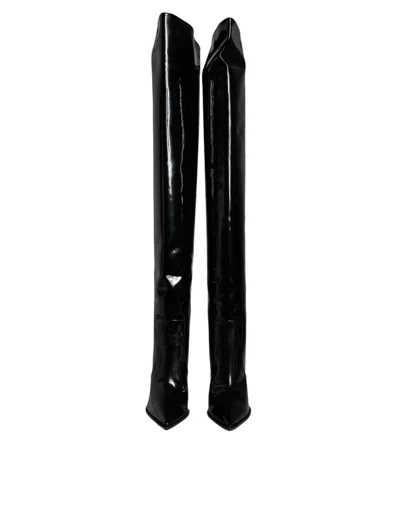 Dolce & Gabbana Patent Leather Knee-high Boots In Black