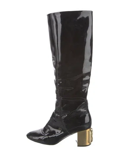 Pre-owned Dolce & Gabbana Patent Leather Lace-up Boots In Black