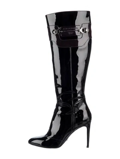 Pre-owned Dolce & Gabbana Patent Leather Lace-up Boots In Black