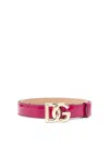 Dolce & Gabbana Logo Calf Patent Leather Belt Perforated Holes In Pink
