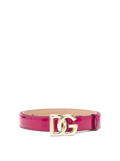 DOLCE & GABBANA PATENT LEATHER LOGO-BUCKLE BELT