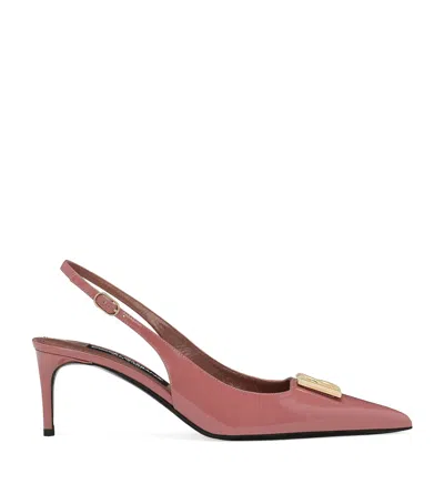 DOLCE & GABBANA PATENT LEATHER LOGO SLINGBACK PUMPS
