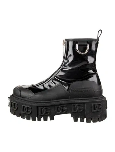 Pre-owned Dolce & Gabbana Patent Leather Moto Boots In Black