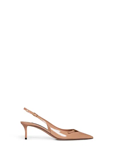 Dolce & Gabbana Patent Leather Pointed Toe Slingback Pump In Nude