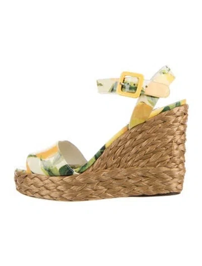 Pre-owned Dolce & Gabbana Patent Leather Printed Espadrilles In Yellow