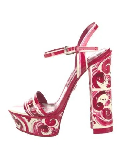 Pre-owned Dolce & Gabbana Patent Leather Printed Gladiator Sandals In Pink
