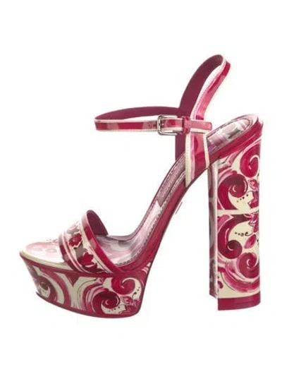 Pre-owned Dolce & Gabbana Patent Leather Printed Gladiator Sandals In Pink
