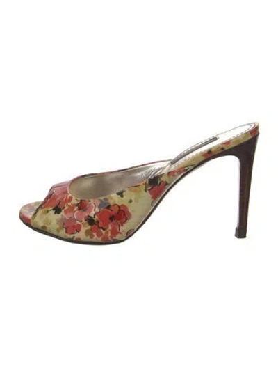 Pre-owned Dolce & Gabbana Patent Leather Printed Slides In Yellow