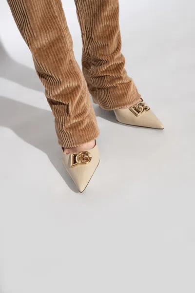 Dolce & Gabbana Polished Calfskin Pumps In Beige