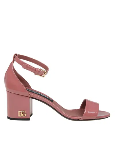 Dolce & Gabbana Pink Paint Leather Sandals In Neutrals