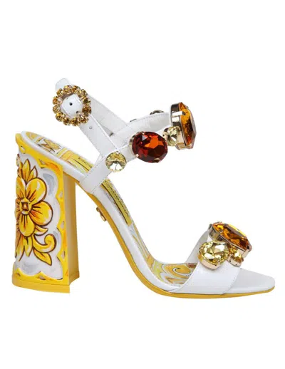 Dolce & Gabbana Keira Patent Sandal With Applied Stones In White/multicolor