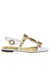 Dolce & Gabbana Bianca Crystal-embellished Patent-leather Sandals In White/multicolor