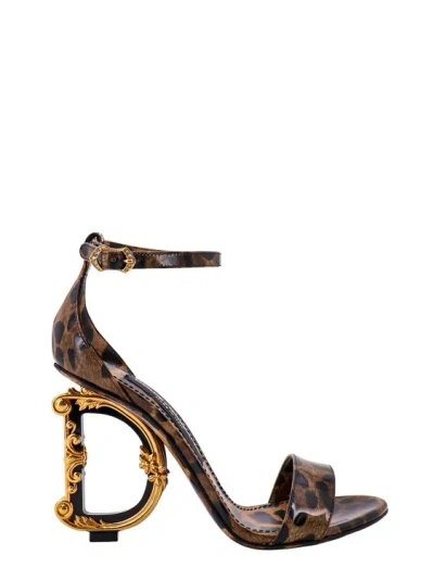 Dolce & Gabbana Patent Leather Sandals With Animalier Print In Black