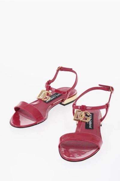 Dolce & Gabbana Patent Leather Sandals With Logo Detail In Burgundy