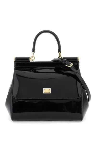 Dolce & Gabbana Patent Leather Sicily Handbag In Black