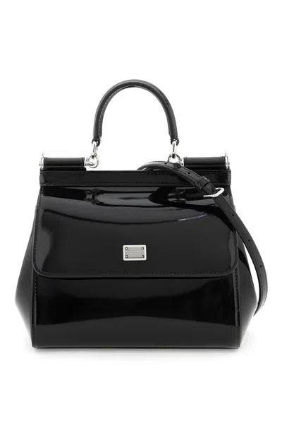 Dolce & Gabbana Patent Leather Sicily Handbag In Nero